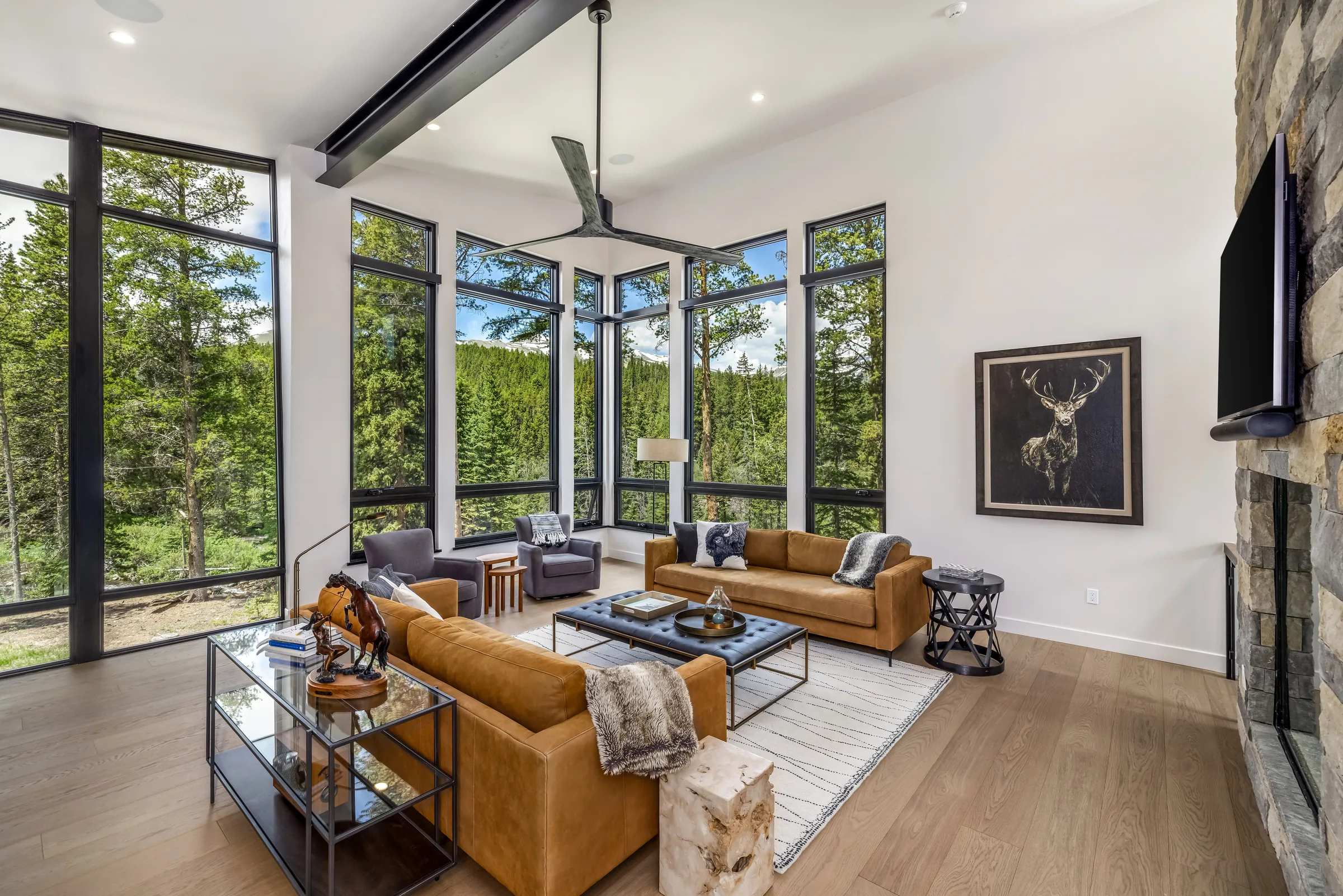 Bright living room in a mountain home